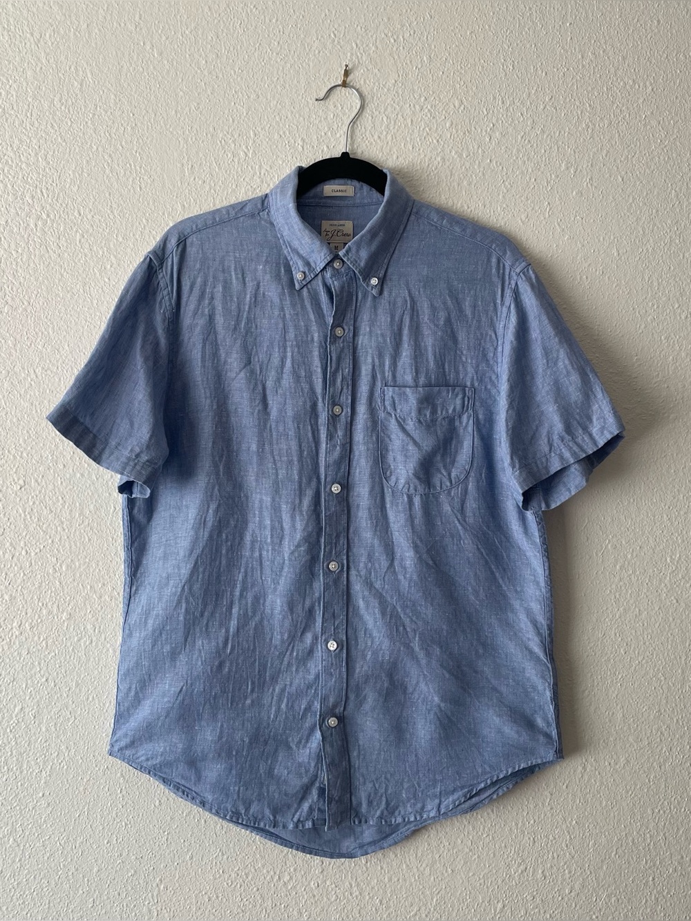 J.Crew Baird McNutt Irish Linen Shirt Mens Medium Amalfi Blue Short Sleeve